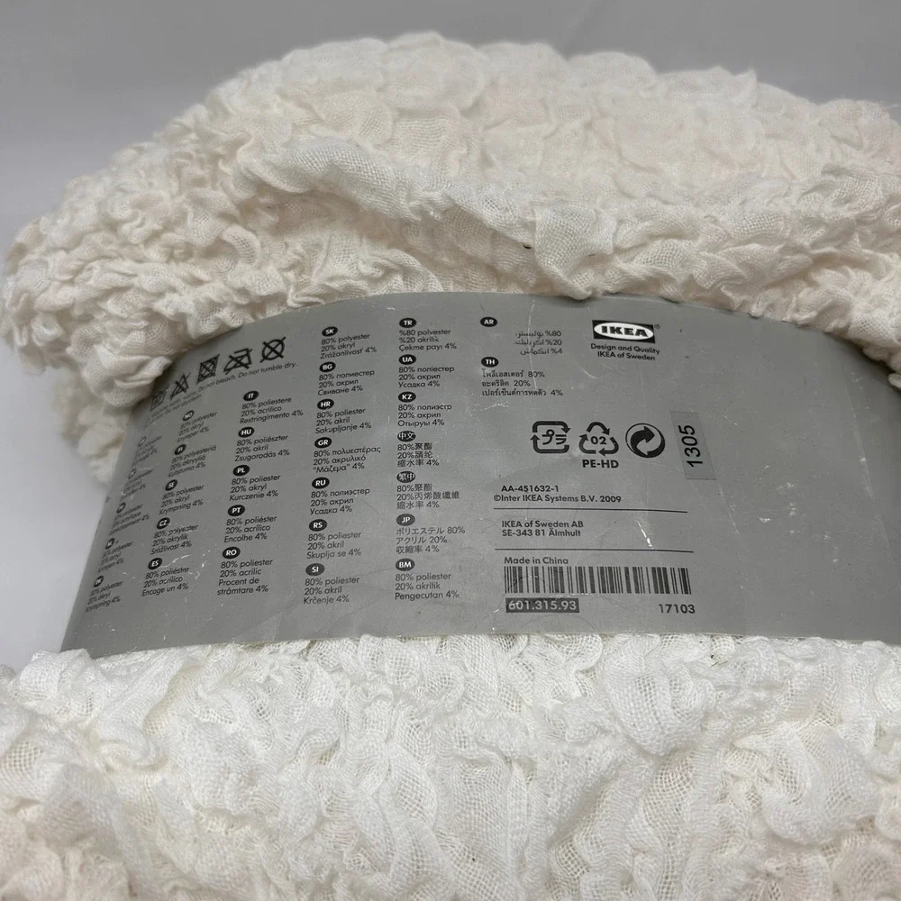 IKEA Ofelia Crinkle Throw Blanket White Textured Ruffled 51x67 601.315.93